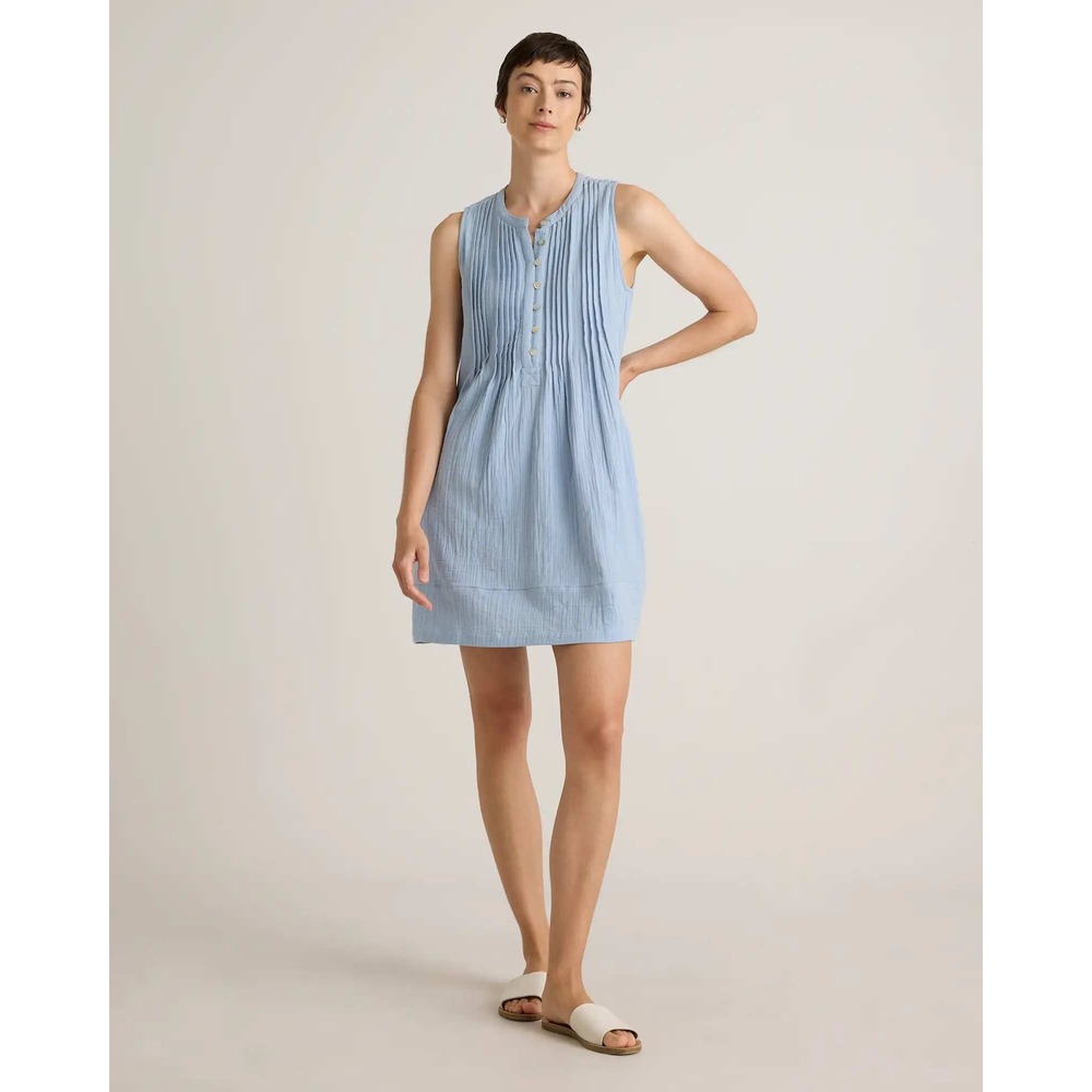 Quince Women Organic Cotton Gauze Sleeveless Swing Dress Ocean Breeze Blue XS